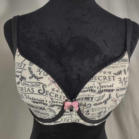 VICTORIA'S SECRET White/Black Graffiti Print Bra Size 32DD - Picture 1 of 11